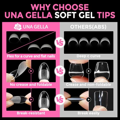 Image of UNA GELLA Medium Oval Fake Nails Pre-shape 216pcs Round Gel Nail Tips Press on Nails for Full Cover Acrylic Round Oval Full Nails False Nails 12 Sizes False Soft Gel Tips