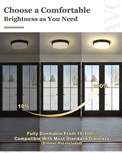 Image of 13 inch Black LED Flush Mount Ceiling Light, 24W, 5CCT | 2200LM, 2700K /3000K /4000K /5000K /6000K, Close to Ceiling Light Fixtures for Bedroom Hallway Kitchen, Milk Glass, AD-22008-L-BK