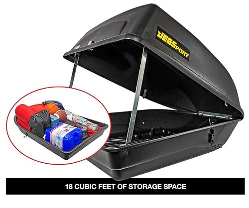 JEGS Rooftop Cargo Carrier for Car Storage - Large Roof Rack Cargo Carrier - Front Hinge/Rear Lock - Rear Opening Weatherproof Storage - Made in USA - 18 Cubic Ft - 110 Lb Capacity - Aero Design - Thumbnail 7