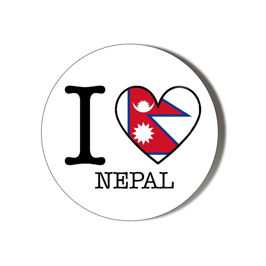 Gift Insanity White I Love Nepal Flag Heart Shaped Design 38Mm Round Fridge Magnet
