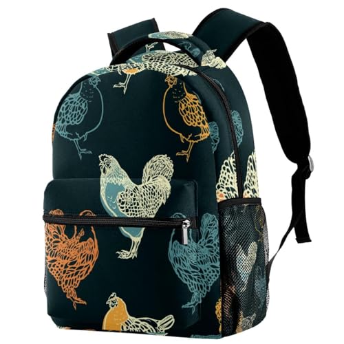 Sac à dos d'école poules colorées 29x20x40cm pour ados et filles