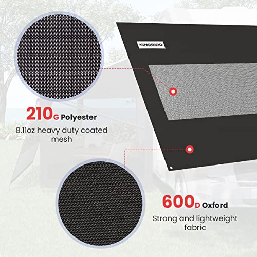 King Bird Rv Awning Shade Screen, 8' X 15'3'', Extended 600D Top With Splicing Black Mesh Sunshade Blocks Sunlight, Improves Shadow And Privacy. Camper Trailer Shade Screen For Awnings #TOP1