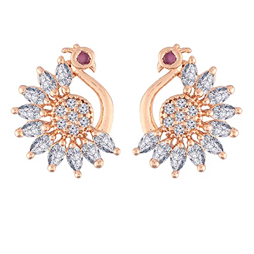 Image of I Jewels Valentines Special Stylish Fashion Rose Gold Plated Cubic Zirconia American Diamoand Floral Stud Earrings For Women /Girls