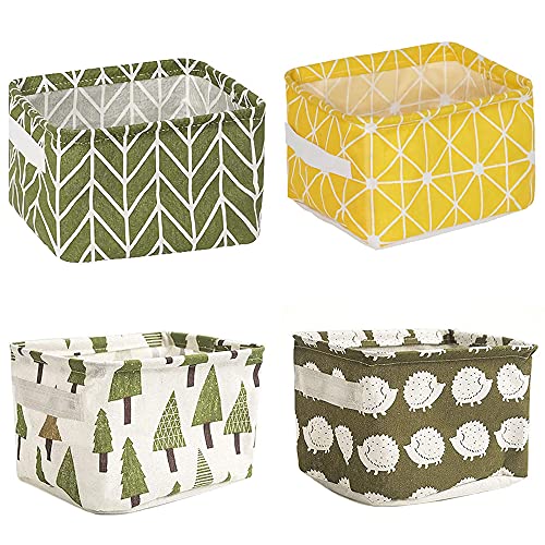 4 Pièces Mini Paniers Rangement Carrés, Corbeilles de Rangement en Tissu de Coton et Lin, Boîtes de Rangement Pliables pour Bébé, Imperméable Petits Paniers Rangement Tissu Pour Bureau, Jouets
