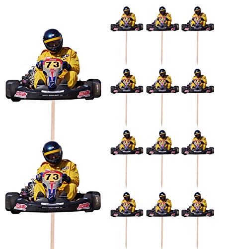 AK Giftshop Go Kart Karting Birthday Party Food Cupcakes Picks Decorations Toppers (Pack of 14)