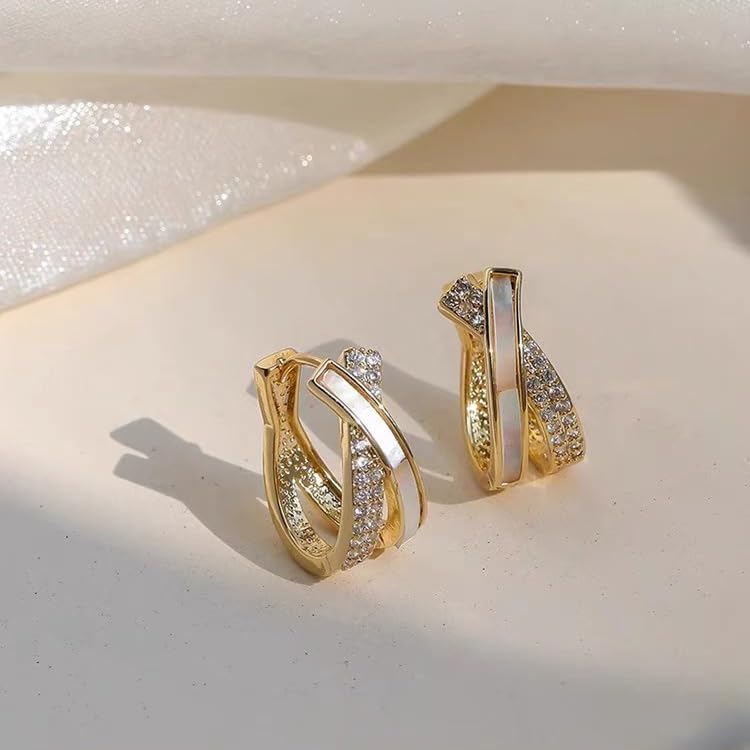 Eioi & Lmnm Women's 14K Gold Plated Cubic Zirconia Enamel Dainty Huggie Hoop Earrings, Gold Crystal Enamel Small Sleepers, Geometric Cross CZ Minimalist Huggie Hoop Earrings, Simple Jewelry Gift for Her - Image 3