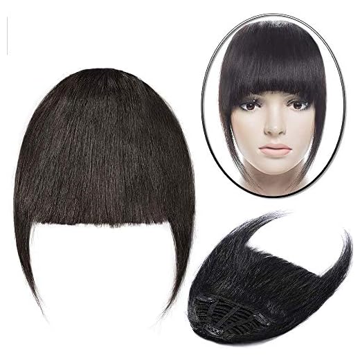 Flequillo Postizo Pelo Natural Postizos Extensiones de Cabello Natural Clip Postiche 100% Pelo Humano Clip in Human Hair #1B Negro Natural