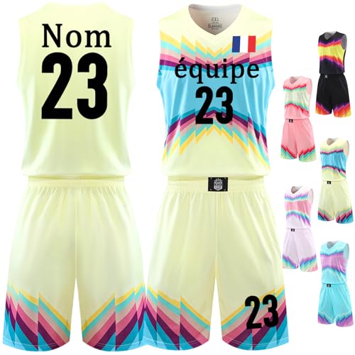 BROKANER Maillot de Basket Personnalisé Enfant Homme Femme - Ensemble Basket Enfant Personnalisé et Nom Numéro Logo - Taille Variée - Matériaux de Qualité Supérieure - Plusieurs Couleurs - Idée Cadeau