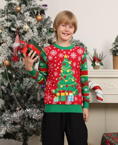 ADUKIDE Boys Ugly Christmas Sweater Xmas LED Light up Sweatshirt Girls Long Sleeve Knit Pullover Size 5-14T3