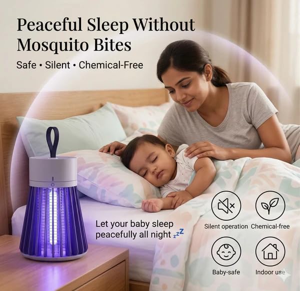 Image of Electric Mosquito Killer Machine for Home | UV Light Bug Zapper & Insect Trap Lamp | Eco-Friendly USB Powered Electronic Mosquito Catcher | Silent Night Light Fly Trap for Bedroom, Indoor & Outdoor