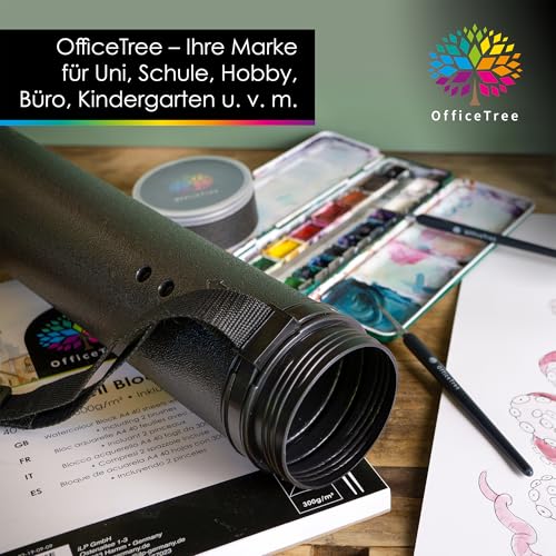 OfficeTree Posterrolle A0 Schwarz 60-100 cm verstellbar inkl. Tragegurt - Flipchart Köcher - Zeichenrolle - Zeichenrollenköcher - Plakatrolle - Poster Transportrolle A2 - Planrolle - Plakat Rolle