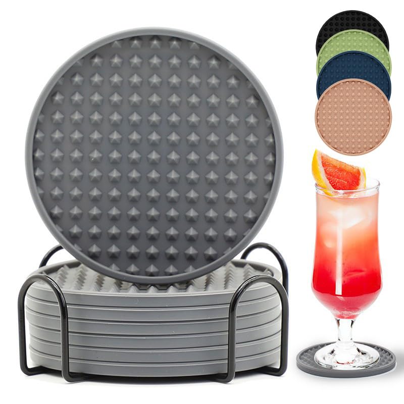 Set di 6 sottobicchieri in silicone con supporto, sottobicchiere