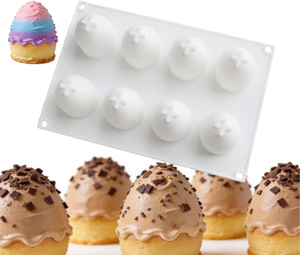 1Pc Silicone Mousse Mold, 8-Cavity 3D Easter Egg Mould for Chocolate, Candy and Jello, Eggshell-Shaped Baking Tray for DIY Crafts and Festive Desserts