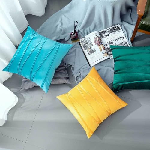 Image of Decorative Striped Throw Pillow Covers 14 X 14 Inch,Soft Solid Velvet Pillow Covers Cushion Case with Zigzag Pattern for Sofa Bedroom 35 X 35 Cm (Pack of 2) Yellow