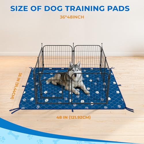 Image of Fostanfly Washable Pee Pads for Dogs, 2 Pack Large 36 inchx48 inch Ultra-Absorbent and Leak-Proof Non-Slip Reusable Potty Training Pads for Dogs, Puppy & Cats of Add 8 Lanyards-Blue