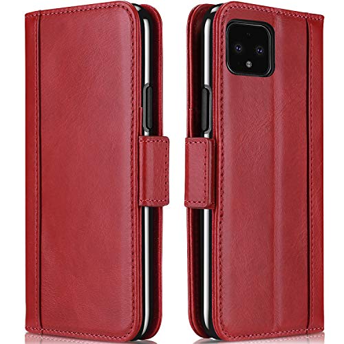 ProCase Google Pixel 4 XL Genuine Leather Case, Vintage Wallet Folding Flip Case with Kickstand Card Holders Magnetic Closure Protective Book Cover for Google Pixel 4 XL 2019 Release -Red