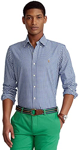 Polo Ralph Lauren Men's Long Sleeve Oxford Button Down Shirt (L, Checkerdnavy) #TOP1