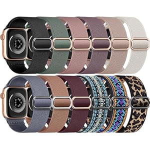 12 Pack Stretchy Nylon Bands Compatible with Apple Watch Band 40mm 45mm 44mm 41mm 38mm 49mm 42mm for Women Men,Elastic Solo Loop Braided Straps for iWatch Band Series 9 SE 8 7 6 5 4 3 2 1 Ultra 2/1