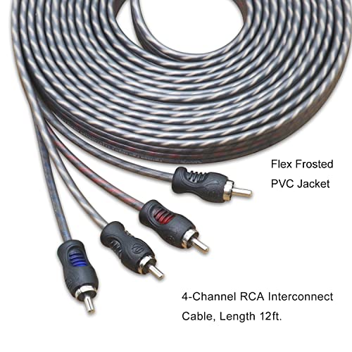 Image of Recoil RCI412 100% Oxygen Free Copper 12ft 4-Channel RCA Audio Cable, Twisted Pair with Noise Reduction | 100% Oxygen Free Copper