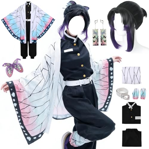 YQSGT Women Kimono Kochou Costume Set 8PCS Adult Uniform with Earrings Halloween Suit(L)