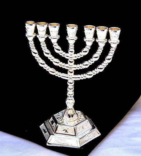 Decorative Menorah , Menora 7 Branch Jewish Israel Holy Land Jerusalem.12 Tribes Design-silver Color 5