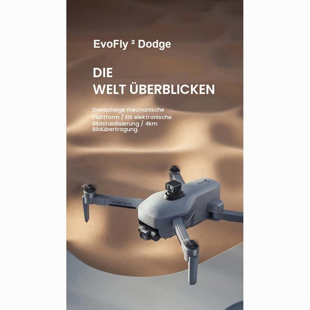 LUXWALLET EvoFly ² Dodge - 45 km/h - 4K-GPS-Drohne - 4 km - Hindernisvermeidung - 5-GHz-WLAN - Gimbal 3-Achsen-Kamera - Micro SD - Professionell