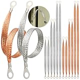 TOPZEA 12 Pcs Universal Automotive Ground Strap, 10/15/20 Inch Braided Copper & Tinned Copper Engine Ground Strap Kit, Automotive Grounding Cable Straps with Terminal Rings for Most Car, Truck, RV