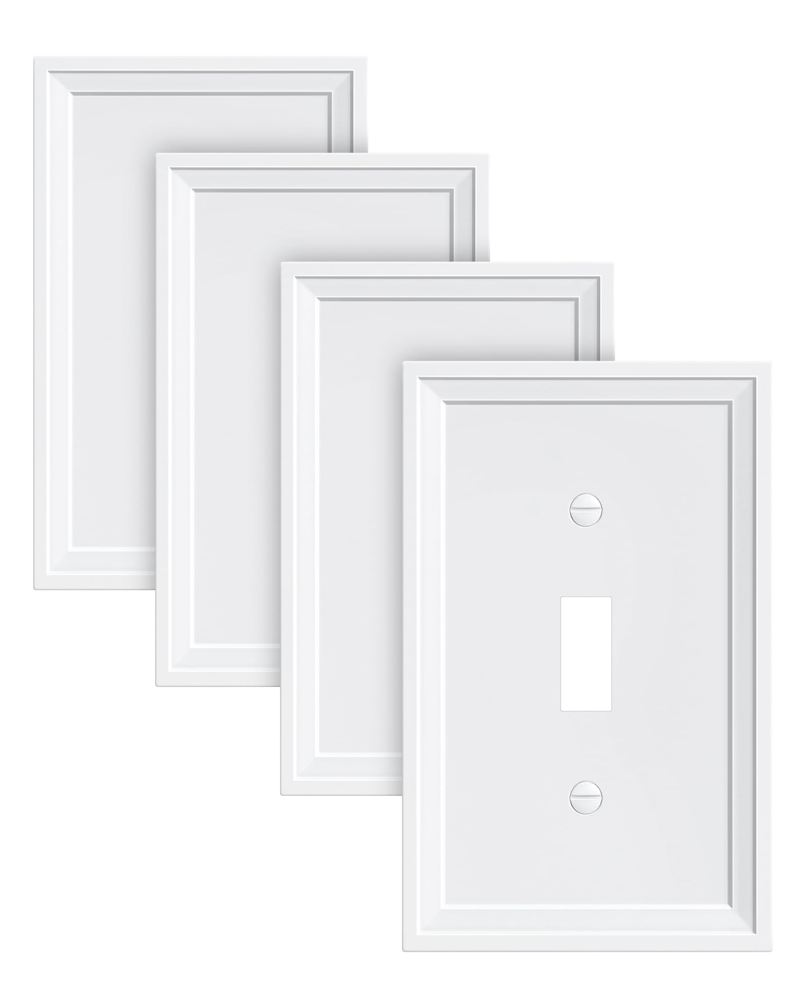 TREEWELL 4-Pack Single Toggle Light Switch Covers Wall Plate, Pure White Decorative Switch Plate Covers, 1 Gang Natural Bamboo Fiber Wall Plate,