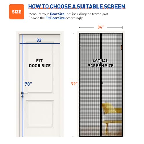 Image of MAGZO Magnetic Screen Door Fits Door Size 32 inchx 78 inch, Hands-Free Mesh Black | 34 inch x 79 inch Heavy Duty Door Screen Magnetic Closure & Windproof Fastener, Pet Friendly Standard Screen Door Mesh