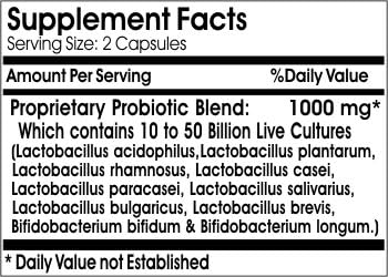 Probiotic X Max 1000mg - 10 to 50 Billion Live Probiotic Cultures ~ 200 Capsules - No Additives ~ Naturetition Supplements