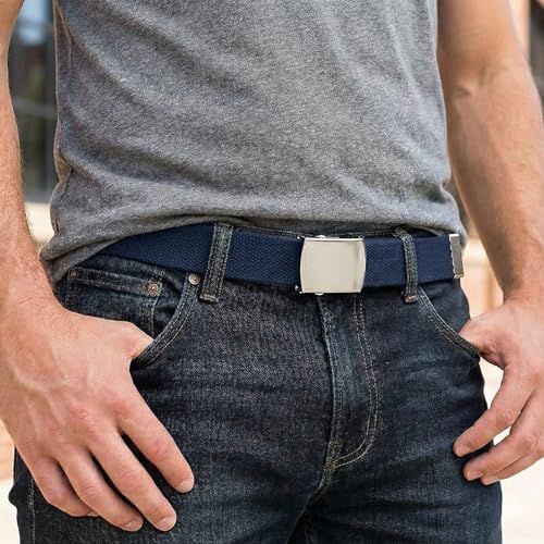 Image of BC Belts Canvas Web Belt with Chrome Buckle 54 inch Long | Fully Adjustable Military Style