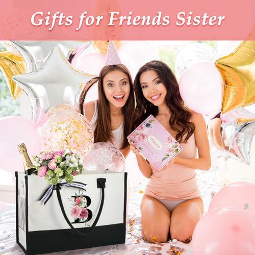 TRSODD Birthday Gifts for Women Mothers Day Gifts for Mom Wife Grandma Daughter Sister Teacher Initial Tote Bag and Makeup Bag4