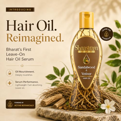 Image of Sandalwood & Vetiver Herbal Hair Oil (works like a serum) with Neem Comb | Lightweight Leave-On Oil with Active Botanical Infusion | Helps Cool Scalp, Relieve Itchy & Dry Scalp, Strengthen Roots & Control Frizz | Non-Sticky Hair Oil | 180 ml