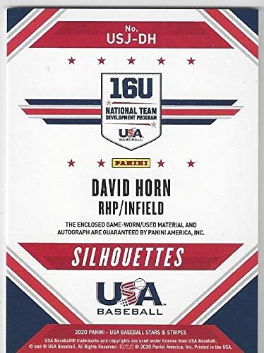 David Horn Silhouettes Autographed Memorabilia Game Used Serial Numbered #148/199 Collectible Jersey Baseball Card - 2020 Panini USA Baseball Card #USJ-DH (16U National Team Development Program) Free Shipping
