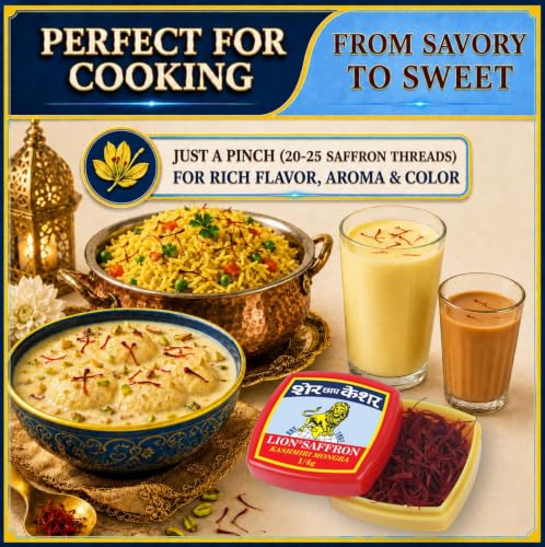 Image of LION BRAND SAFFRON 0.5G, Pure Kashmiri Mongra Kesar Value Pack Grade A++ Saffron For Pregnant Women, Pooja, Biryani, Tilak, Milk And Skin (0.5Grams, Pack of 2, 2 X 0.25g)