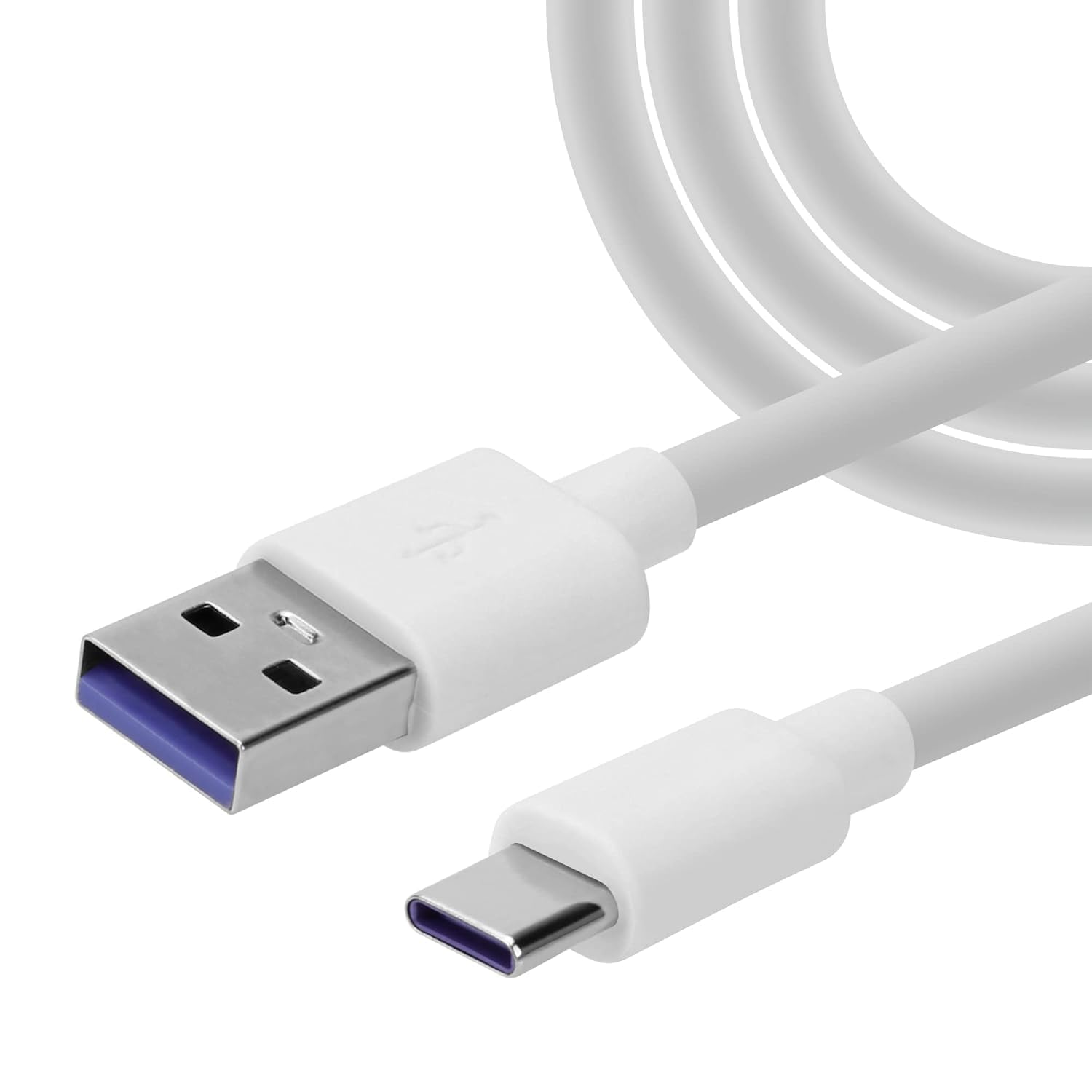 USB Type C Cable, Fast Charging Cable, Data Transfer, 5A Supercharge, Safe and Durable, Reversible Connectors, Reliable Performance, White, 1 Meter (Pack of 1)