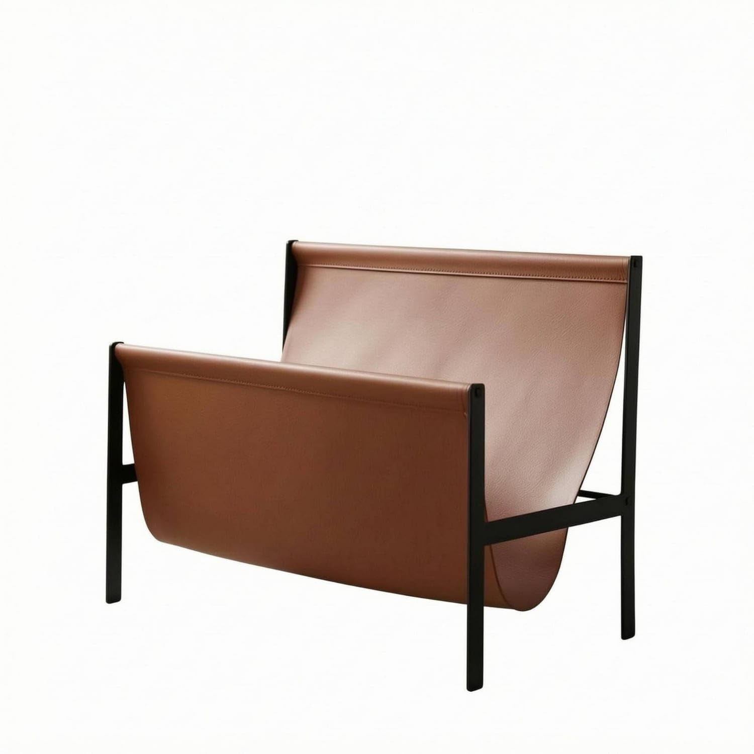 Angled Design Metal Rack Four Legs Leather Rack Modern Home Decor Minimalist, Brown-picture-11