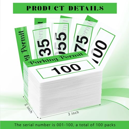Image of Clabby 100 Pcs 2x3 Inch Parking Permit Stickers Static Window Stickers with Front Adhesive, Car Windshield Decals Numbered (Numbered 001-100,Green)