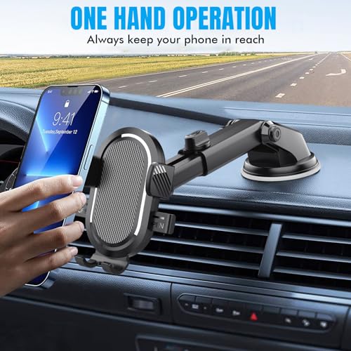 Image of One7 Car Phone Holder with Suction Cup | Adjustable Dashboard & Windshield Holder | One-Hand Operation Gravity Trigger | 360 Rotation + Extendable Arm | Fits Most Smartphones