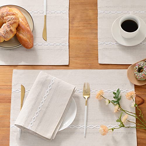 Wracra Beige Placemats Washable Set of 4, 30 x 45 cm Fabric Table Placemats - Image 3