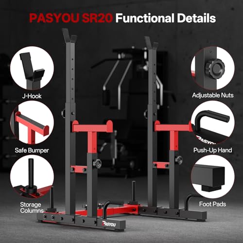 Image of PASYOU Adjustable Squat Rack Stand, Barbell Weight Rack for Home Gym
