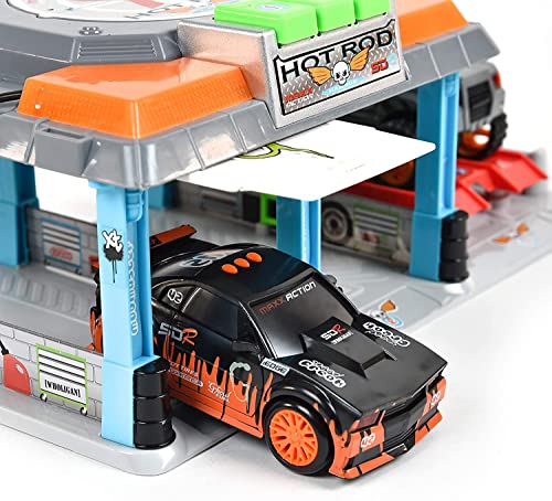 Hot Rod Garage - Lights And Sounds Toy Set For Kids | Working Intercom With Open And Close Parking Garage And Vehicle Lift | Playset Includes Pick Up Truck And Sports Car With Friction Motor #TOP3