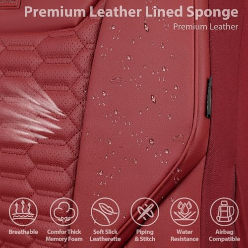 Image of CAR PASS 3D Foam PU Leather Car Seat Covers Full Set,Luxury Breathable Faux Leather Seat Covers for Car,Anti Slip Universal Fit for SUVs Vans Sedan Trucks Automotive,Armrest Airbag Compatible Burgundy
