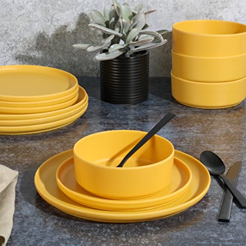 Gibson Home Canyon Crest 12 Piece Stackable Matte Melamine Set - Yellow Gold, Service For Four (12Pcs) #TOP4
