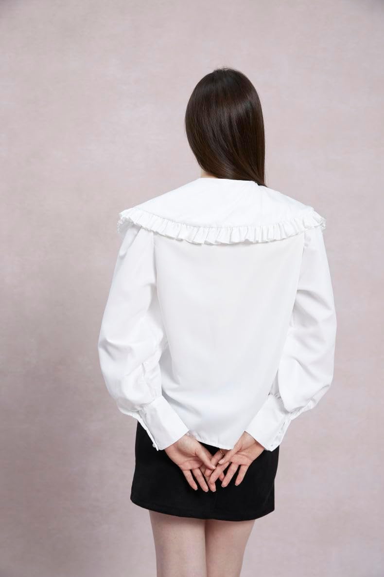 GORGLITTER Women's Peter Pan Collar Shirt Blouse Long Sleeve Ruffle Large Doll Collar Button Shirt Tops Trendy 2025 - Image 2