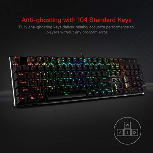 Redragon K556 RGB LED Backlit Wired Mechanical Gaming Keyboard, 104 Keys Hot-Swap Mechanical Keyboard w/Aluminum Base, Upgraded Socket and Noise Absorbing Foams, Quiet Linear Red Switch by Redragon - Image 2