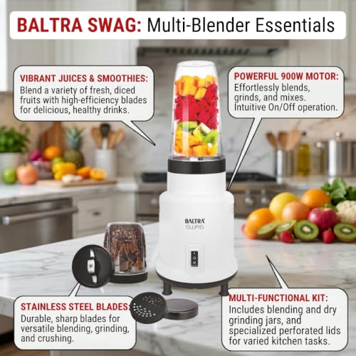 Image of Baltra Swag Nutri 2 Jar Mixer Grinder for Smoothies, Chutney & Shakes, Long Lasting Shock Proof Abs Body, Powerful 400 Watt Heavy Duty Motor Bullet Mixer Grinder Juicer Mixi - 2 Year Warranty