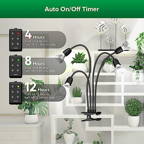 SANSI LED Grow Lights for Indoor Plants, Lifetime Free Bulb Replacement, 600W Full Spectrum 4-Gooseneck Clip Plant Grow Light, Plant Light with Timer 4/8/12 Hrs, High PPFD Growing Power Grow Lamp by SANSI - Image 2