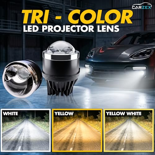 Image of Carzex 3 Inch 80W Universal App Controlled LED Projector Fog Lamp Dual Laser Tri Color Fog Light High /Low Beam 12V (White /Yellow, 4300K)