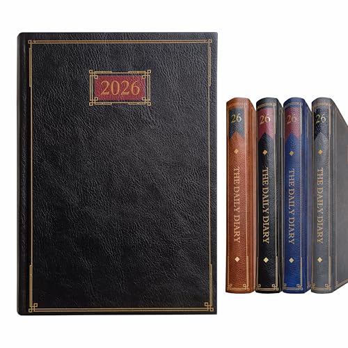 Image of Anupam Goth Diary 2026 with Dates, 2026 Daily Planner Full Page Per Day with Monthly Calendar, January to December 2026 Size B5 (25x17cm) 365 Days Canvas Textured PU Cover 80GSM Black